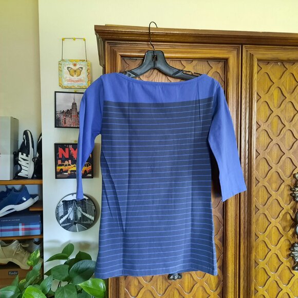 French Connection | Striped Banteau Boatneck Tee w Stretch! - Navy/Blue, Size XS - Picture 8 of 14
